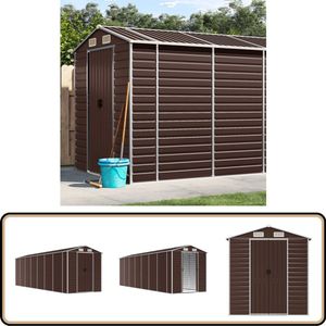 vidaXL Tuinschuur - 191x640x198 cm - Staal - Bruin Tuinhuisje - Schuur - Buitenschuur - Stalen Schuur - Houten Schuur
