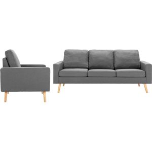 The Living Store Bankenset - - Stof - Lichtgrijs - Houten frame - Fauteuil- 77 x 71 x 80 cm | Driezitsbank- 184 x 76 x 82.5 cm