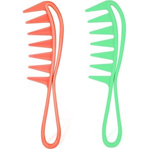 Plastic Wide Tooth Comb - 2 Pieces - Peigne de Requin - Light Cleanable - Handy Coarse Comb with Tail - Curly Wet Wavy Thick Hair - Hairdressing Salon - Women Men