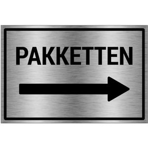 Pakketten rechts bord - brushed aluminium materiaal - grijs zwart - 60 x 40 cm