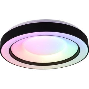 LED Plafondlamp - Plafondverlichting - Torna Aroma - 22W - RGBW - Dimbaar - Aanpasbare Kleur - Afstandsbediening - Sterlicht -  Rond - Mat Zwart - Kunststof