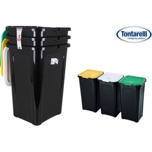 Coverline - set van 3 sorteervuilbakken -afvalscheidingsbakken - sorteer prullenbak - afvalemmer - 3-delig - Zwart - 44L (liter) - 38,5 x 34,5 x 54,5 cm