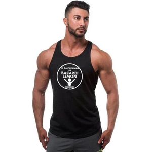Zwarte Tanktop sportshirt met “Ik ga zwemmen in Bacardi Lemon “ print wit Size S