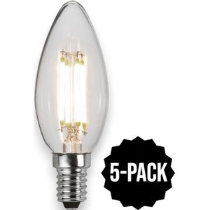5-Pack | 3 standen - Kaarslamp - E14 - 4.2W - Warm Wit - 3000K - Filament - Helder