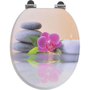 Namajunas - WC-brillen - Wc bril softclose - Toilet bril - Universele vorm WC Bril - MDF hout - Antibacterieel - Stenen bloemblaadjes - Met Deksel - RVS Bevestiging - Easy Clean - Snelle montage en demontage - Inclusief Bevestigingsmateriaal