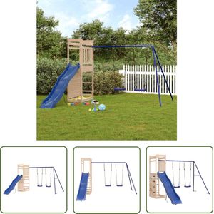 The Living Store Houten speelset - speeltuin voor kinderen - massief grenenhout - 316 x 349 x 207 cm - inclusief schommel - glijbaan en rotswand - 3-8 jaar - max - 45 kg - montage vereist