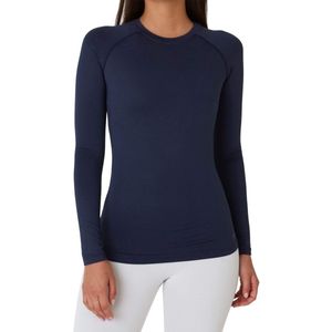 TCA sportshirt dames lange mouw - Thermisch sport shirt dames - Rekbaar fietsshirt dames - Hardloopshirt basislaag - Training top vrouwen - Donkerblauw, M
