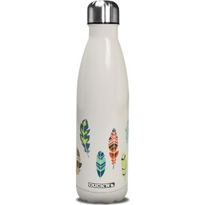 RVS thermosfles - taupe - indische veren - 500 ml - waterfles - drinkfles - sport