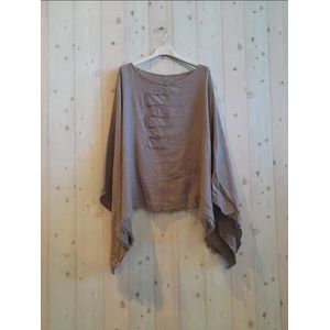 Vintage linnen korte top – bout hals – raglan mouwen kleur TAUPE – one size