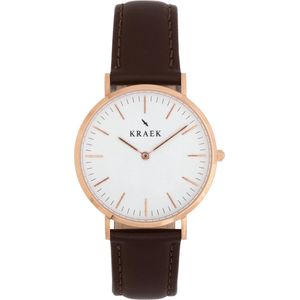 KRAEK Lark Rosé Goud Wit 36 mm | Dames Horloge | Bruin horlogebandje | Easy click bandje | Echt leder