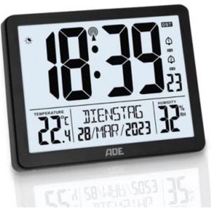 ADE - Digitale Klok - Radiogestuurd - Zwart - LCD-Scherm