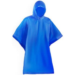 Waterdichte poncho regenjas overgooier met capuchon kleur blauw