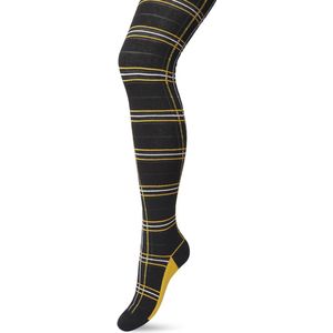 Bonnie Doon Maillot Dames met Ruiten Zwart/Geel maat S/M - Ruit Motief - Ruitjes Print - Biologisch Katoen - Uitstekende pasvorm - Bio Cotton - Gladde Naden - Checks Tights - Heerlijk Comfortabel - Sulphur - BP211901.368
