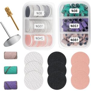 Allecto Plus - Nagelfrees set voor nageldesign - 75 stuks slijpdoppen (korrel 80/120/180) + 60 stuks slijpschijf pedicure (korrelgrootte 80/150/240)