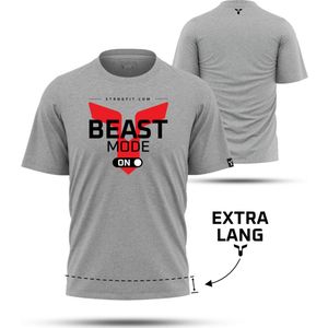 STRNG Beast Mode – Grijs – Maat XXXL (3x) - Extra Lang Sport shirt - Sportshirt - Heren - Korte Mouw - Lange Pasvorm – Snel drogend
