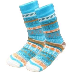 Huissokken - blauw wit - fluffy slofsokken - anti slip sokken - huttensocken - one size - 36/41