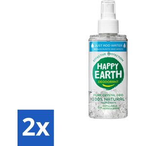 Happy Earth – Deodorant Just-Add-Water Spray – 100% Natuurlijk Unscented – 100 ml - Voordeelverpakking - 2 stuks