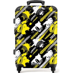 NoBoringSuitcases.com® - Koffer groot - Rolkoffer lichtgewicht - Patroon van gele en grijze bandensporen - Reiskoffer met 4 wielen - Grote trolley XL - 20 kg bagage