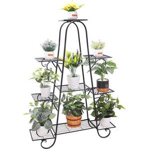 Plantenrek - Wandrek - Voor Planten - Driehoek vorm - Ladder Kast - 9 Planken - 9 Laags - Plantenrek - Zwart - Binnen/buiten