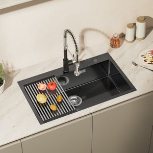 Auralum max Spoelbak 75x45CM - Spoelbak Keuken - Enkele spoelbakken - Spoelbakken Keuken – Spoelbakken met afdruip - Antraciet
