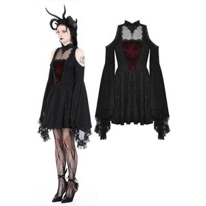 Dark in Love - Gothic ghost sexy shoulder big sleeves Korte jurk - XS - Zwart/Rood
