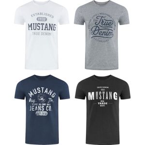 Mustang Heren T-Shirt Broeken Basic Print 4er Pack Fit Veelkleurig Volwassenen Opdruk Print Shirts