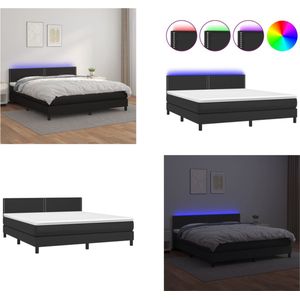 vidaXL Boxspring met matras en LED kunstleer zwart 180x200 cm - Boxspring - Boxsprings - Bed - Slaapmeubel