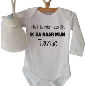 Baby Rompertje grappige tekst zwangerschap bekendmakeing zus | Het is niet eerlijk ik ga naar mijn tante | Lange mouw | wit | maat 62/68 | hoera je wordt ( weer ) tante