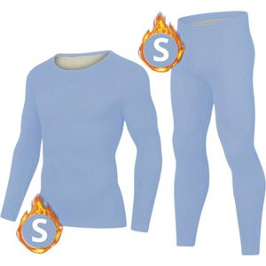 Bovista Thermokleding Set - Thermobroek - Thermoshirt - Thermo - Beenverwarmers - Voor Heren - Fleece - Broek + Shirt - Lichtblauw - Maat S