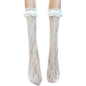 BamBella® Sokken panty kant stof Dames - Onesize Wit met rushes kousen