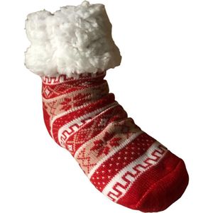 Huissokken- thermosokken- gevoerde sokken wol- pantoffelsokken wol-antislip sokken wol-kerst sokken- winter sokken 2024 kleur Rood 35-38