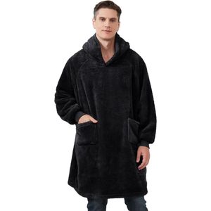 Deken met capuchon voor dames – damestrui plaid met fleece mouwen, ultrazacht, winter, deken met capuchon voor volwassenen, met draagbare zakken, warm, 95 x 85 cm, donkergrijs