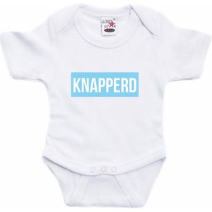 Knapperd tekst baby rompertje blauw/wit jongens - Kraamcadeau - Babykleding 68