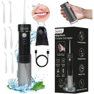 Zenwire WF309 - Waterflosser Elektrisch - Waterflosser Draadloos - Elektrische Tandenflosser - Monddouche - 3 standen - 190 ml - IPX8 - USB - Druk tot 120 psi - 6 opzetstukken - Etui -