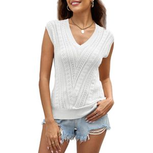 Women's Knitted Top Summer V Neck Wing Sleeve Cardigan Casual Lightweight Crochet Sweater Vest Sleeveless Breathable Fashion Shirt Basic