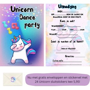 Uitnodiging kinderfeestje - Kinderfeest - Uitnodigingen - Verjaardag - Inclusief enveloppen - Eigen design en print - Wenskaart - Unicorn - 20 stuks - A6