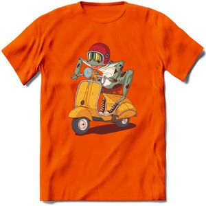 Casual scooter kikker T-Shirt Grappig | Dieren reptiel Kleding Kado Heren / Dames | Animal Skateboard Cadeau shirt - Oranje - 3XL