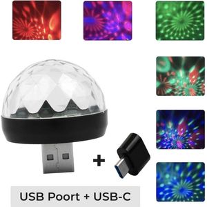 Discolamp met USB-C Adapter voor Samsung/Android Auto & Mobiel - Mini Portable RGB LED LASER USB Disco lamp Stroboscoop | Discobal | Party | Discoverlichting | Feestverlichting |
