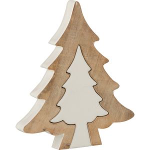 J-Line kerstboom Puzzle Mango - hout - wit - medium