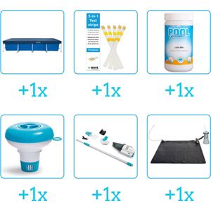 Accessoires voor Intex Rectangular Frame Zwembad - 450x220x84 cm - Rechthoekig - Met filterpomp - Intex - 28039 - Afdekzeil - Testrips - Chloor - Chloordrijver - Stofzuiger - Solar Mat