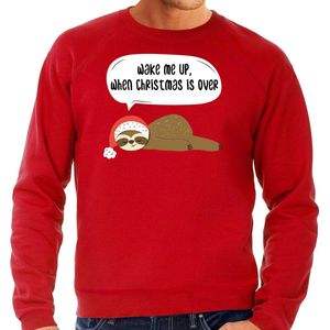 Luiaard Kerstsweater / Kerst trui Wake me up when christmas is over rood voor heren - Kerstkleding / Christmas outfit L