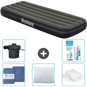 Bestway luchtbed - 1-Persoons - 76 x 185 x 25 cm - Groen - Inclusief Hoeslaken - Kussen - Kussenbeschermer - Pomp en Reparatieset