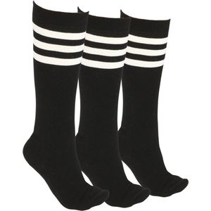 LIEVE SOKKEN Kniekousen voor dames – Set van 3 – Zwart met Witte Strepen – Katoen – Maat 37-41