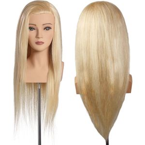 Kaphoofd met 50 cm echt haar en wimpers voor haarkaptechnieken