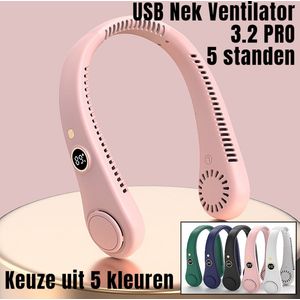 Allernieuwste.nl® USB Nek Ventilator 3.2 PRO met 5 STANDEN en Digitaal Display - Bladloze Nekventilator Hals Ventilator 5000mAh - 21 x 16.5 x 6 cm - ROSE