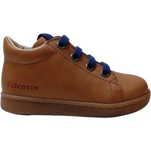 Falcotto - Jay Zip - Mt 21 - blauwe veter / rits effen lederen sneakers - cognac