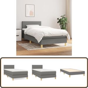 vidaXL Boxspring donkergrijs 100x200 cm Boxspringbed - Donkere Kleuren - Verstelbare Hoofdbord - Pocketveer Matras - Middelhard Matras