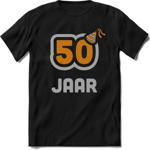 50 Jaar Feest T-Shirt | Goud - Zilver | Grappig Verjaardag Cadeau Shirt | Dames - Heren - Unisex | Tshirt Kleding Kado | - Zwart - S