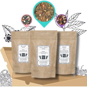 Losbladige Groene Thee Bundel EEN - Theedoos - Pakket van 3 premium groene thee mengsels - Green Tea Bundle - Strawberry Rhubarb, Morning Light & High Spirits - Holy Tea Amsterdam - 3 x 100 grams