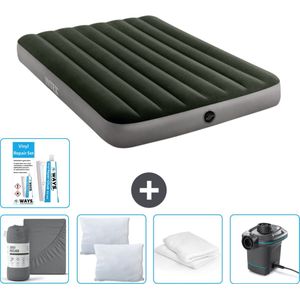 Intex Luchtbed - Twijfelaar - 137 x 191 x 25 cm - Groen - Inclusief Hoeslaken - Kussen - Pomp - Reparatieset en Kussenbeschermer